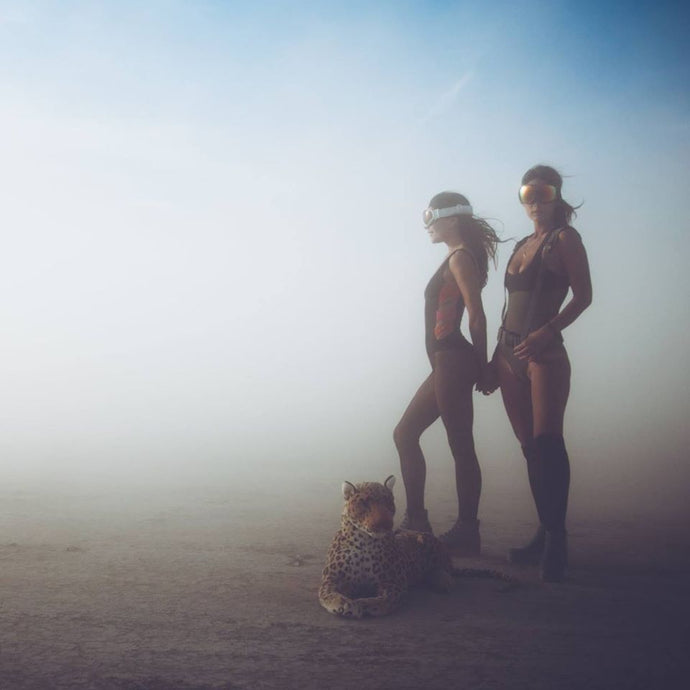 Valentina at Burning man with her Bow Bow swimsuit ( Orange and pink bows version )