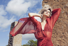 red silk chiffon kimono caftan front