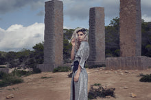 light grey silver sequined jersey kimono caftan