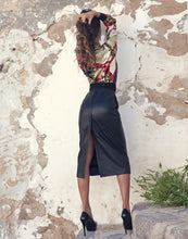 Back Vintage leather zipped pencil skirt