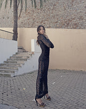 Vintage long evening dress with sexy lace & sequins with side cuts-off